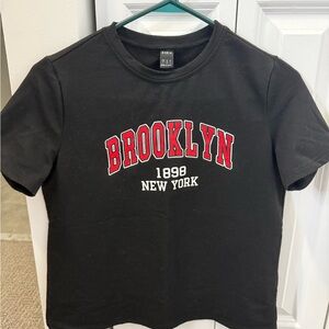 SHEIN Black Tee with Red Brooklyn Print